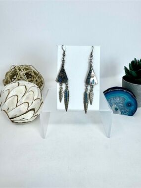 Vintage Artist Stamped Tipi Earrings With Turquoise Inlay
